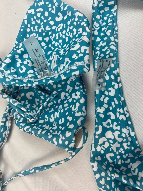 Teal & White Leopard Print Bikini Set - Picture 2 of 3